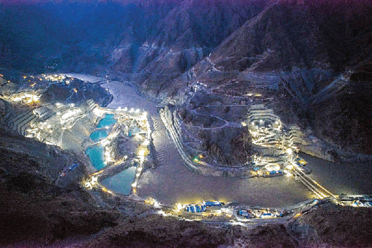 Glimpses of construction activities on Diamer Basha Dam Project at night